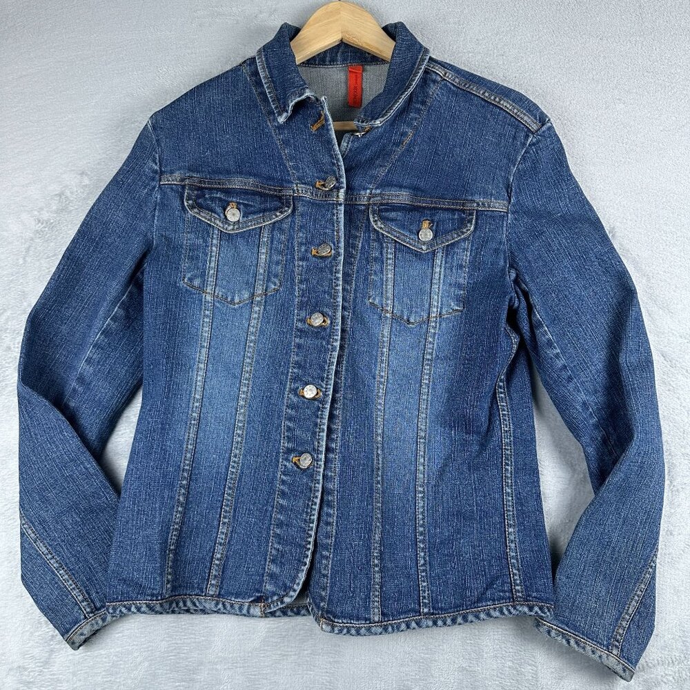 Bonjour Denim Jean Jacket Womens Size Medium Button Front Chest Pockets Blue